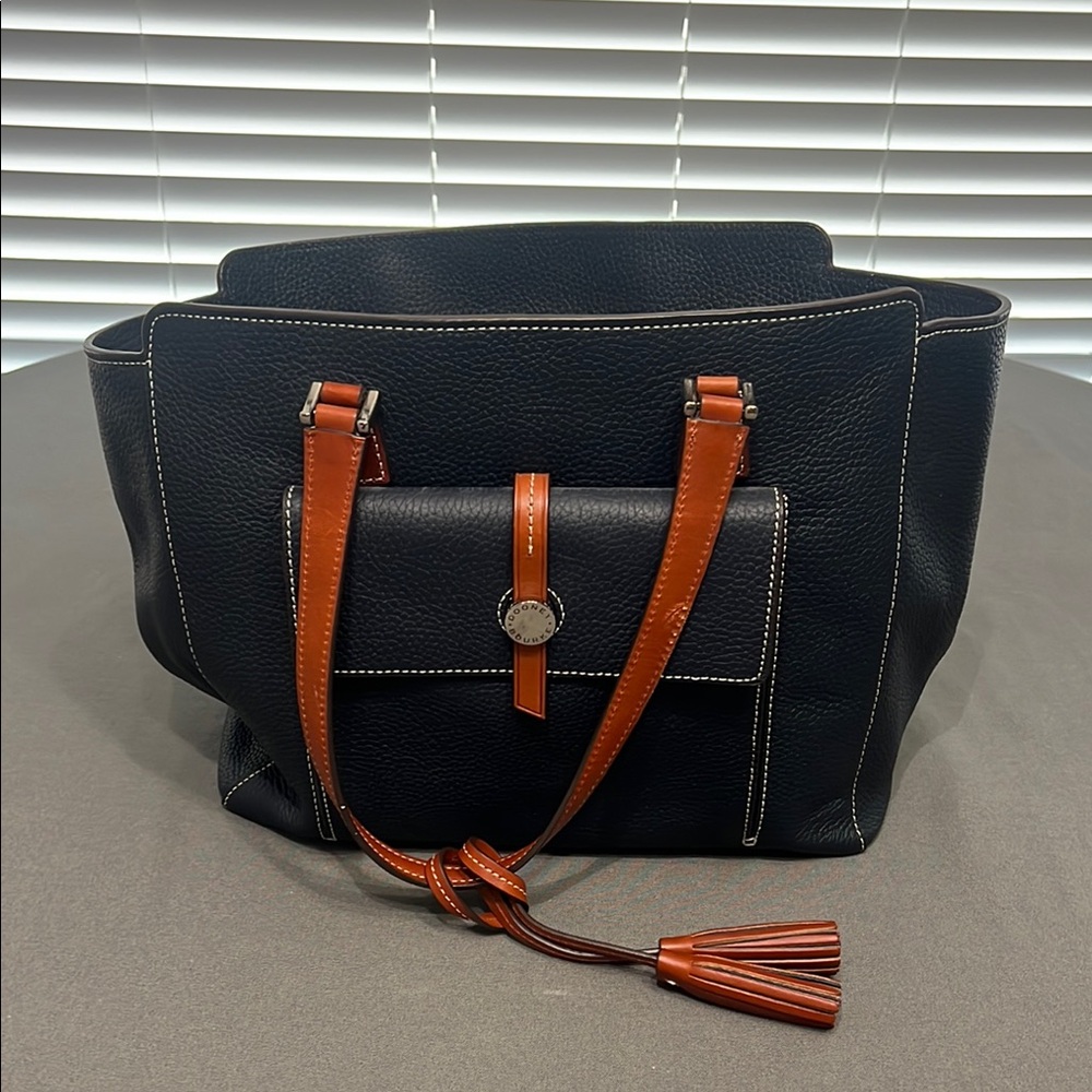 Dooney & Bourke Navy and Brown Leather Tote Bag